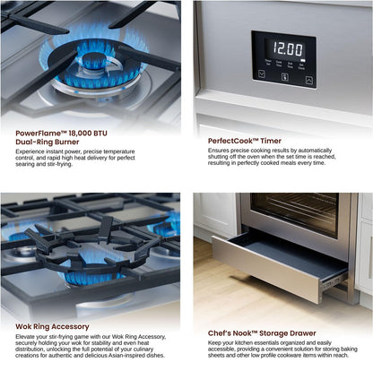 Rangaire RRG361TS 36" Gas Range Oven with Timer - Stainless Steel, Sealed Burners, Convection Fan, Easy Reach Racks