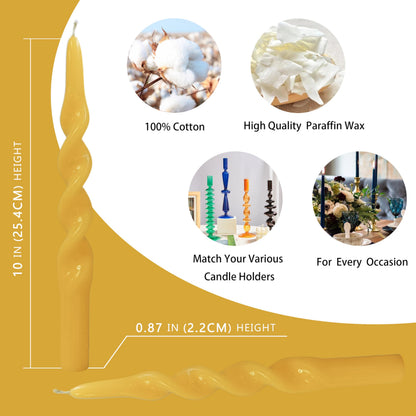 Beeswax Spiral Taper Candles Set of 2, 10 Inch Handmade Beeswax Candle Sticks, Natural Tapered Candles, Decorative Candlesticks for Wedding Dinner Home Gift