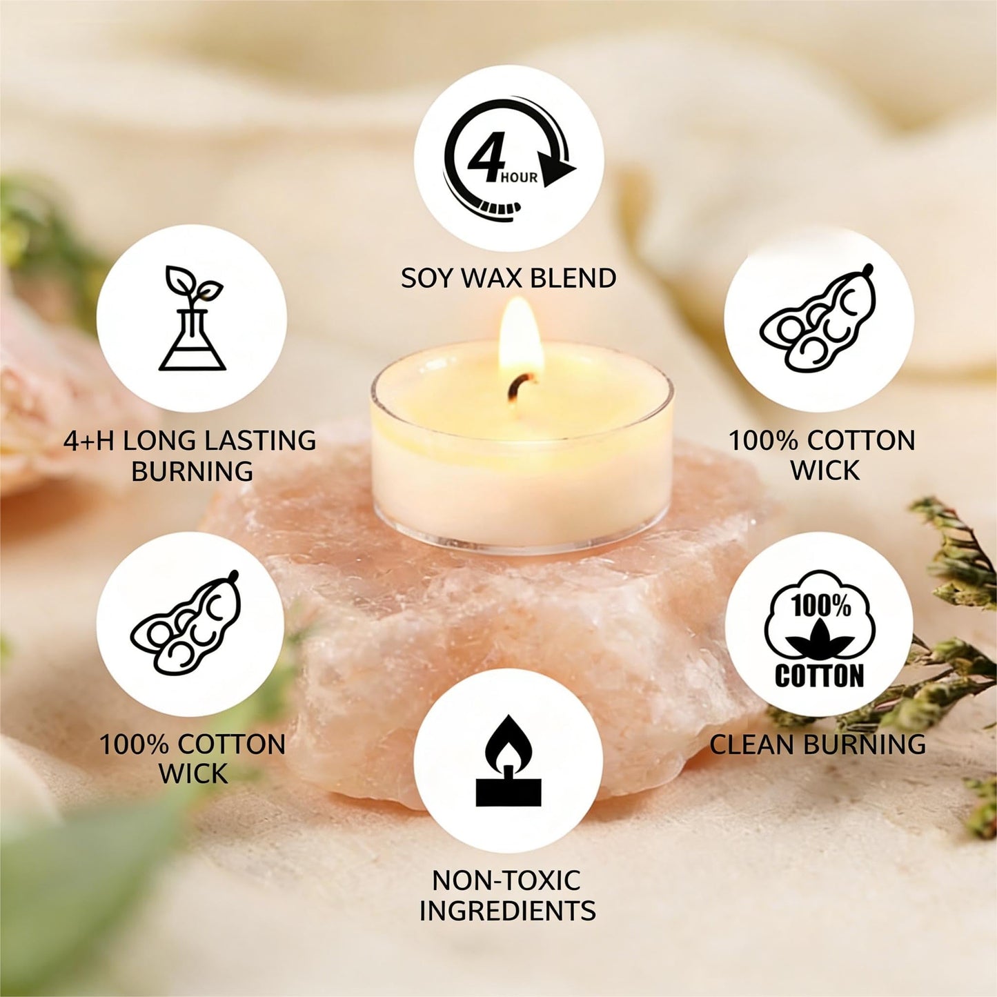 DILILILI Tea Lights Candles, Votive Candles Bulk 25 Pack, 4 Hour Long Burning Unscented Non-Toxic Soy Wax Tealight Candles for Wedding Centerpieces Home Decor Emergency Party Use