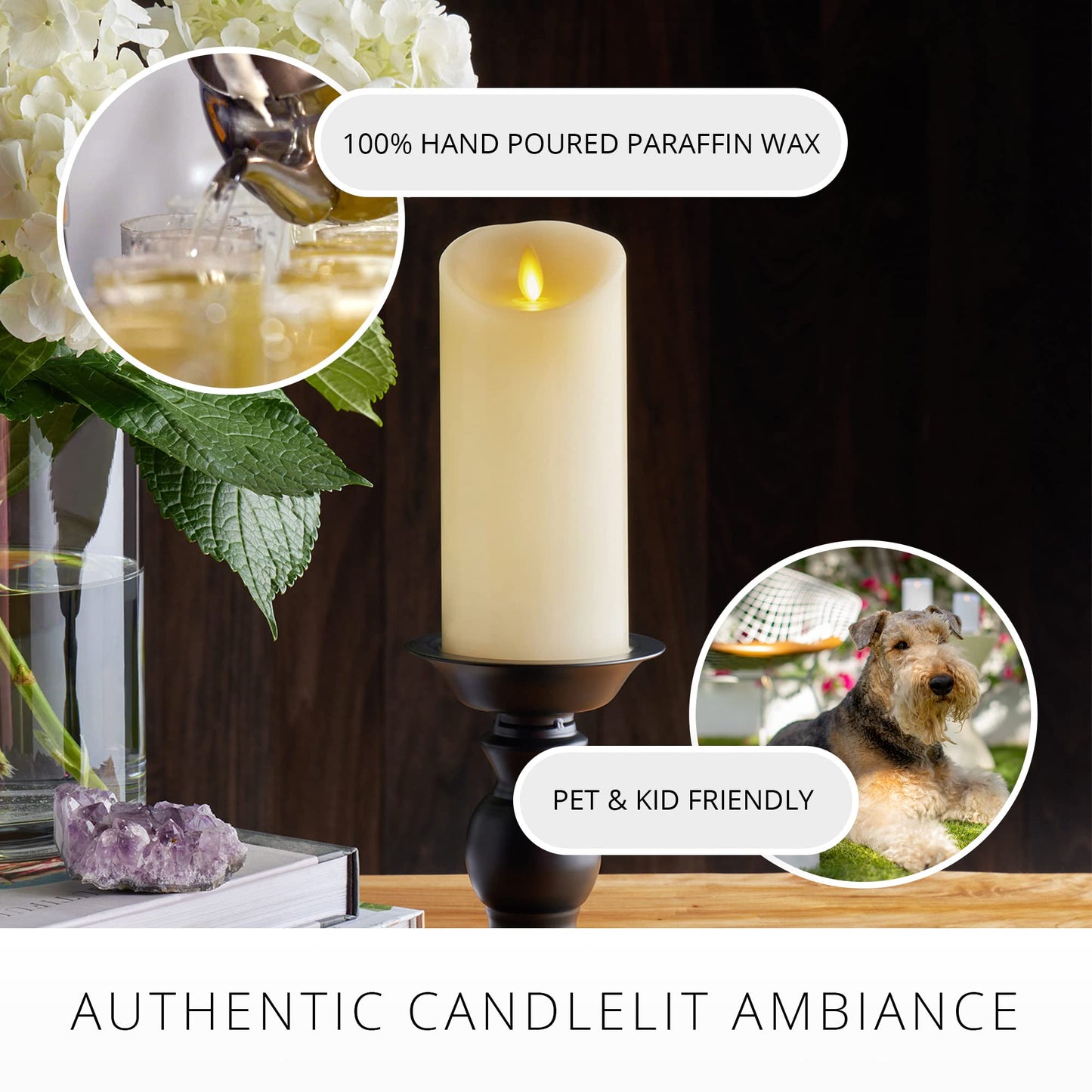 Luminara Scalloped Edge Flameless LED Candle - Ivory 4" x 5.3" - Real Wax Pillar Battery Operated Moving Flame w/Timer Unscented 1000Hr Runtime