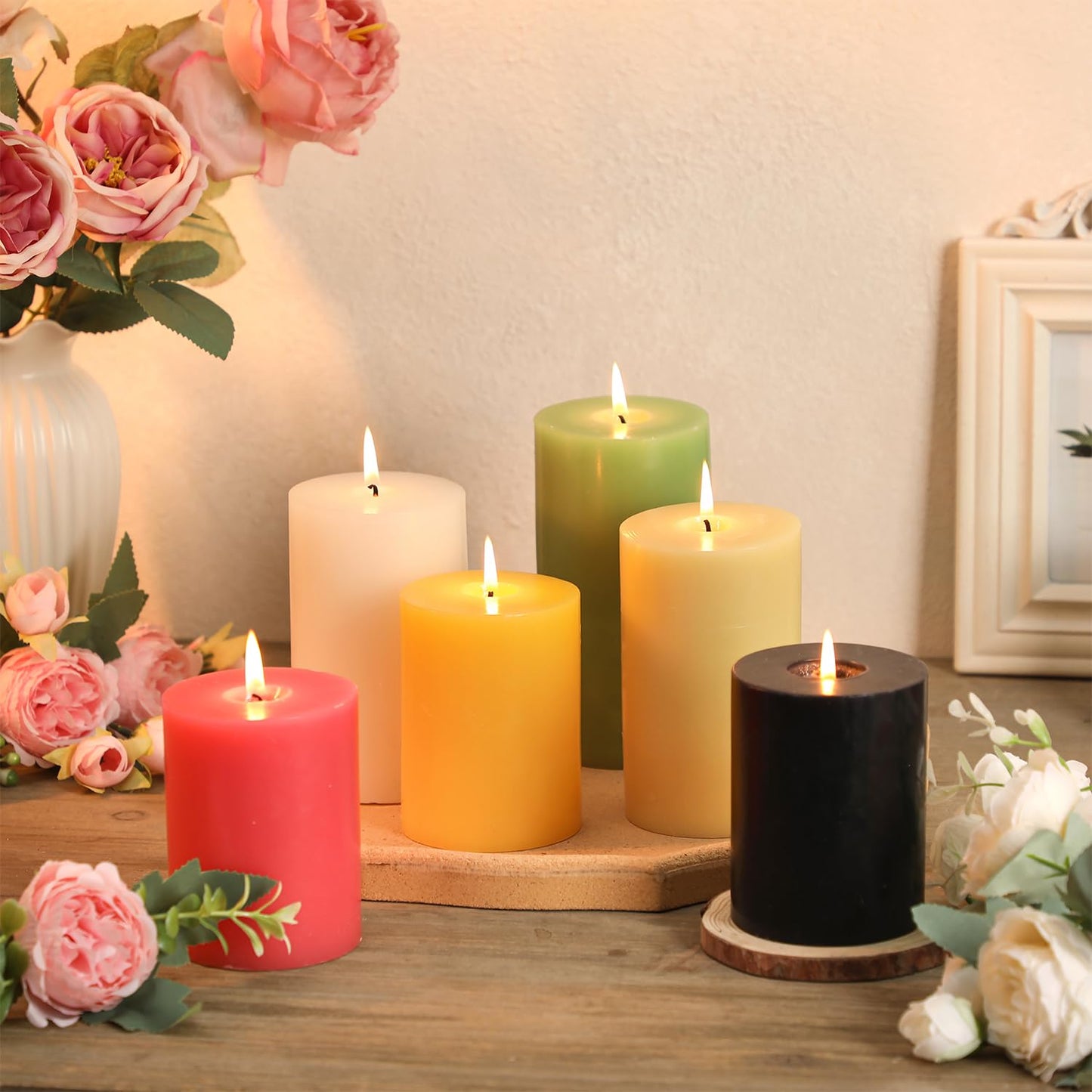 Ivory Pillar Candles Set of 3 - Hand-Poured Unscented Candles, 4", 5", 6" Smokeless Decorative Candles for Home, Set of 3 in Different Sizes