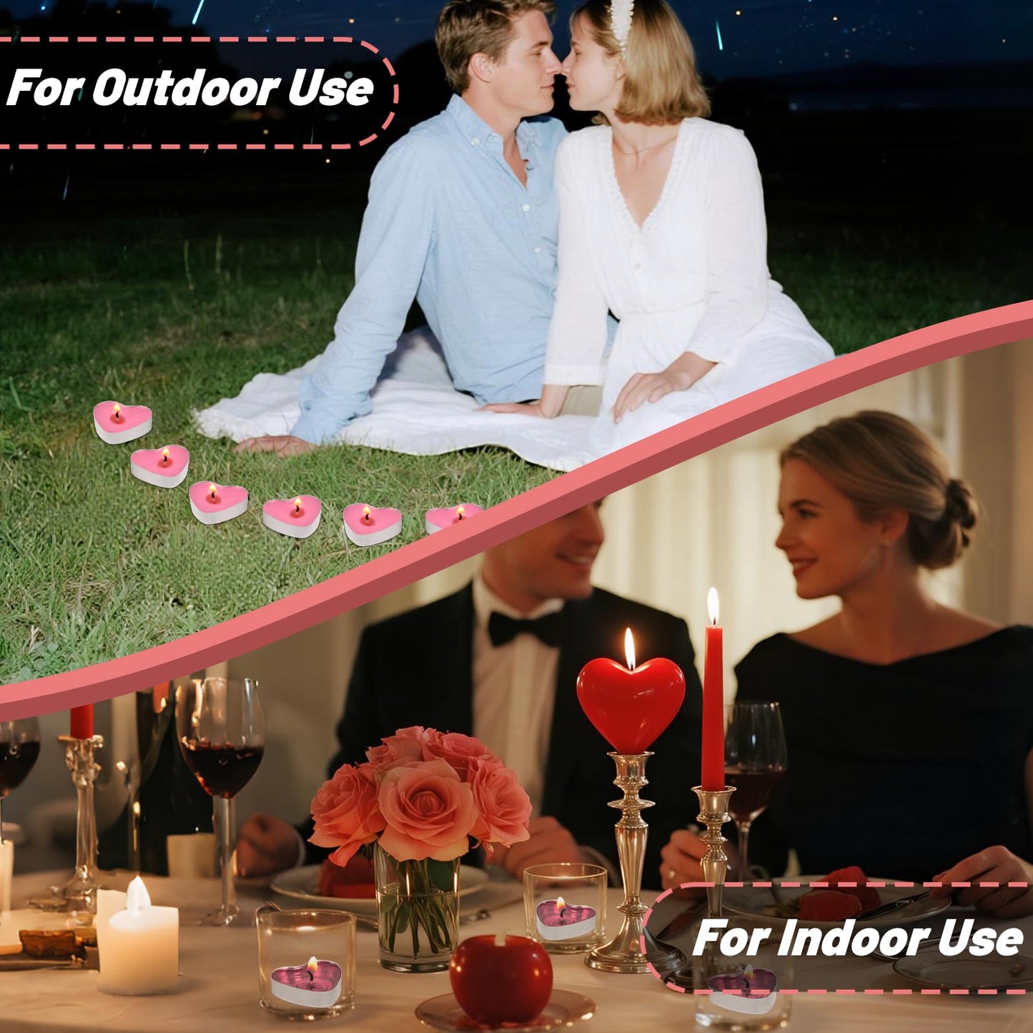 MAQIHAN Valentine Love Pink Tea Lights Candless - Pink Heart Shaped Tealight Candles - Soy Candle for Valentine, Dating, Weddings, Anniversaries, Candle Gift