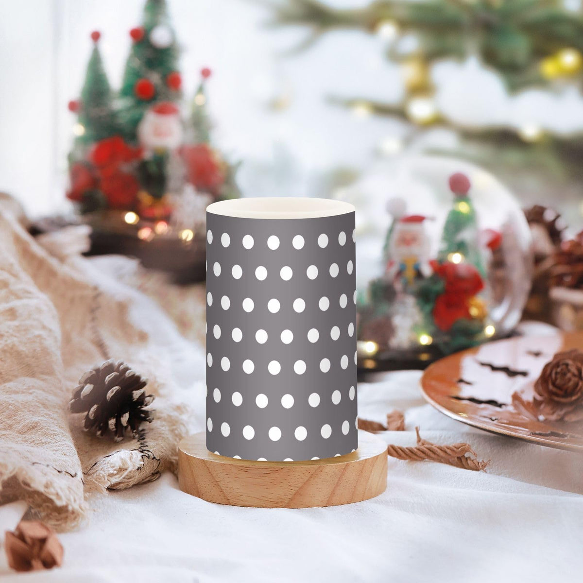 Kigai Flameless Candles, Polka Dots Grey White Flickering Flameless Candle Set of 2, LED Candles Battery Operated with 18-Key Remote for Wedding, Festival, Home Decor