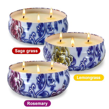 3 Wick Large Citronella Candle & Rosemary Scented Candle & Sage Scented Candle, 3 Pack 13.5oz Outdoor Candles, Soy Wax Candle Set for Indoor, Up to 200hrs Burning Emergency Candles