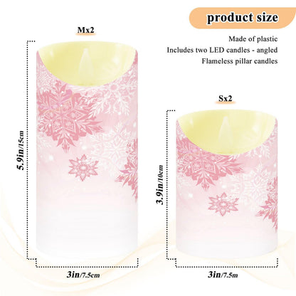 Christmas Flameless Candles Set of 2 Pink Snowflakes Realistic LED Candles with Remote Battery Operated Holiday Decorations