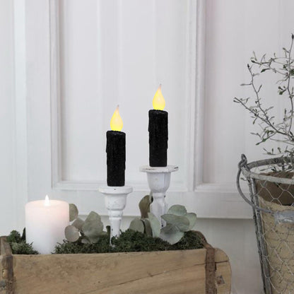 CVHOMEDECO. Glitter Flameless Candles Flickering Battery Operated LED Taper Candles with Timer for Home, Wedding, Halloween, Christmas Decor. Black, 4-3/4 Inch, Set of 3