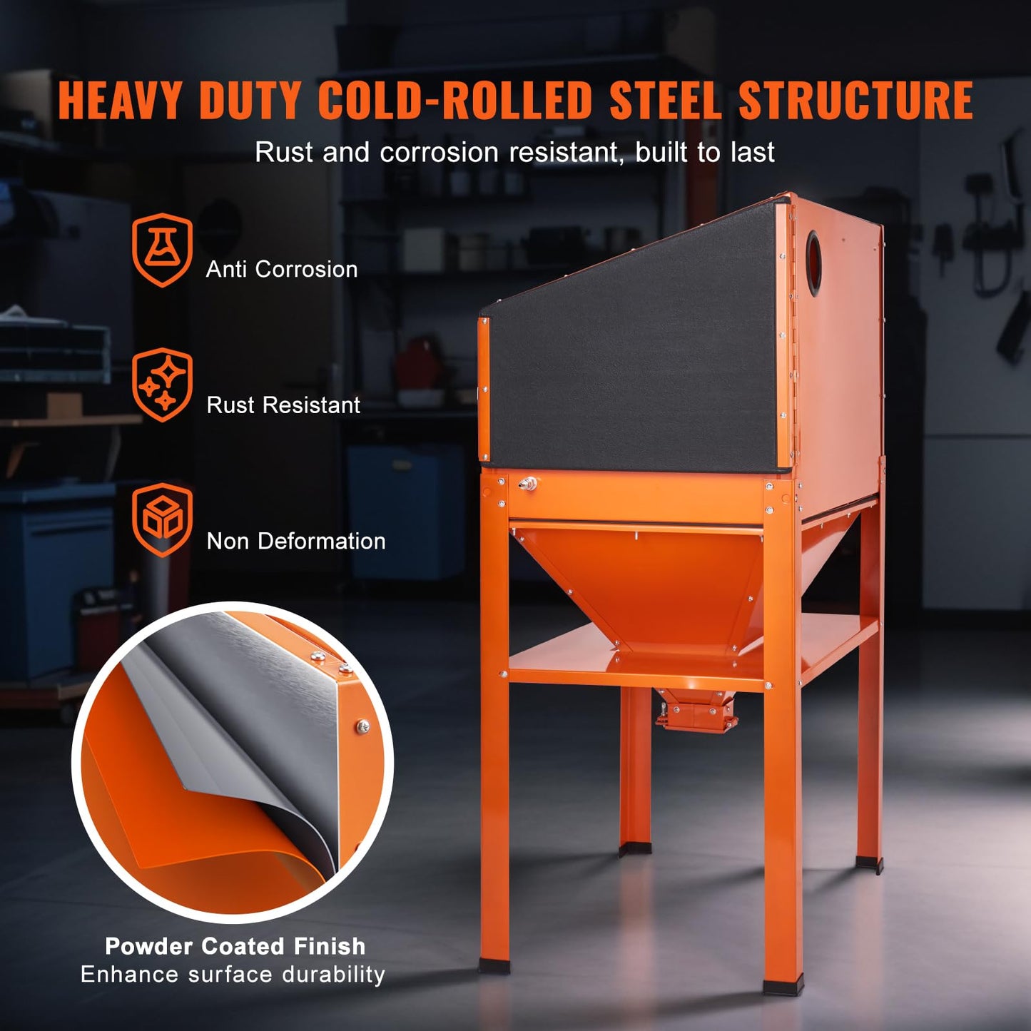 60 Gallon Sandblasting Cabinet, 40-120PSI Sand Blasting Cabinet with Stand, Heavy Duty Steel Sand Blaster with Blasting Gun & 4 Ceramic Nozzles for Paint, Stain, Rust Removal