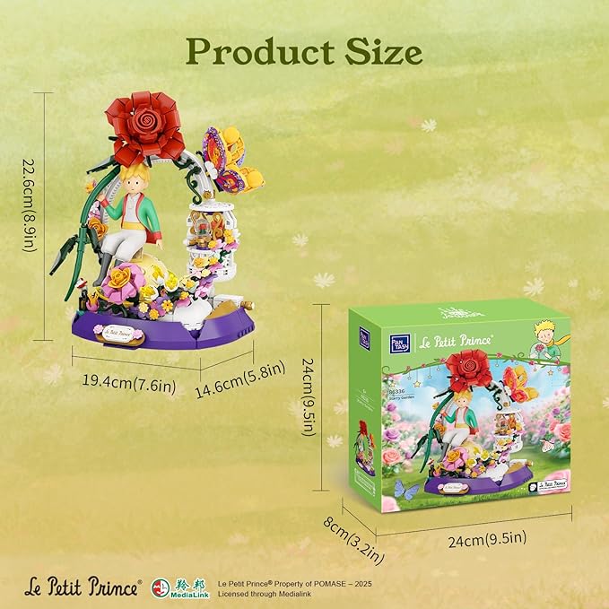 PANTASY The Little Prince Star Garden Building Set - Rotating Pavilion with Red Rose &amp Fox Miniature Planet Scene Interactive Storytelling Toy of Taming and Love Creative Adult &amp Kids Gift