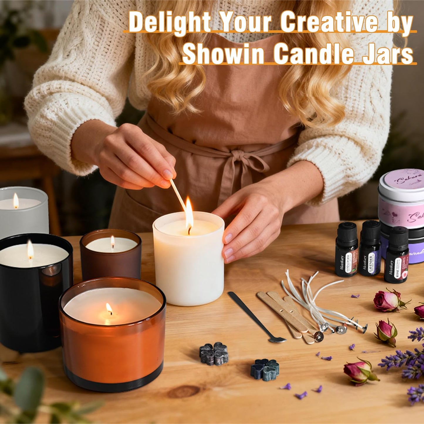 Thick Candle Jars for Making Candles 12 Pcs,10 OZ Empty Jars with Wood Lids for Candle Making, Sample Container, Matte White