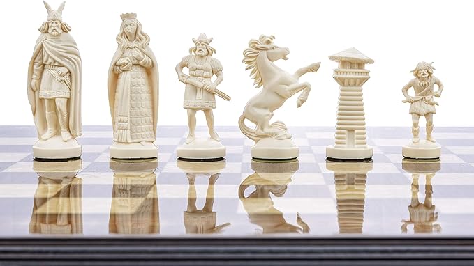 Viking Chess Set - Chess Board B/W- Size 173 + Viking Chess Pieces 375 B/W