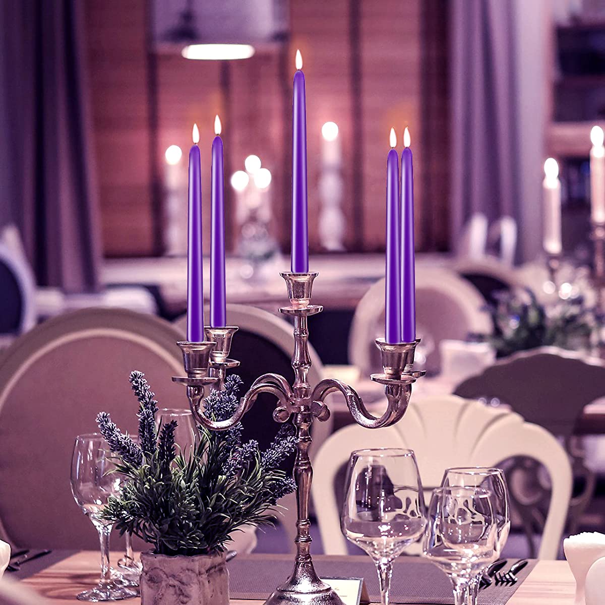 20 Pcs Purple Taper Candles for Home Decoration, 10×7/8 Inch Dripless Candlesticks, Great for Dinner Party Meditation and Emergency