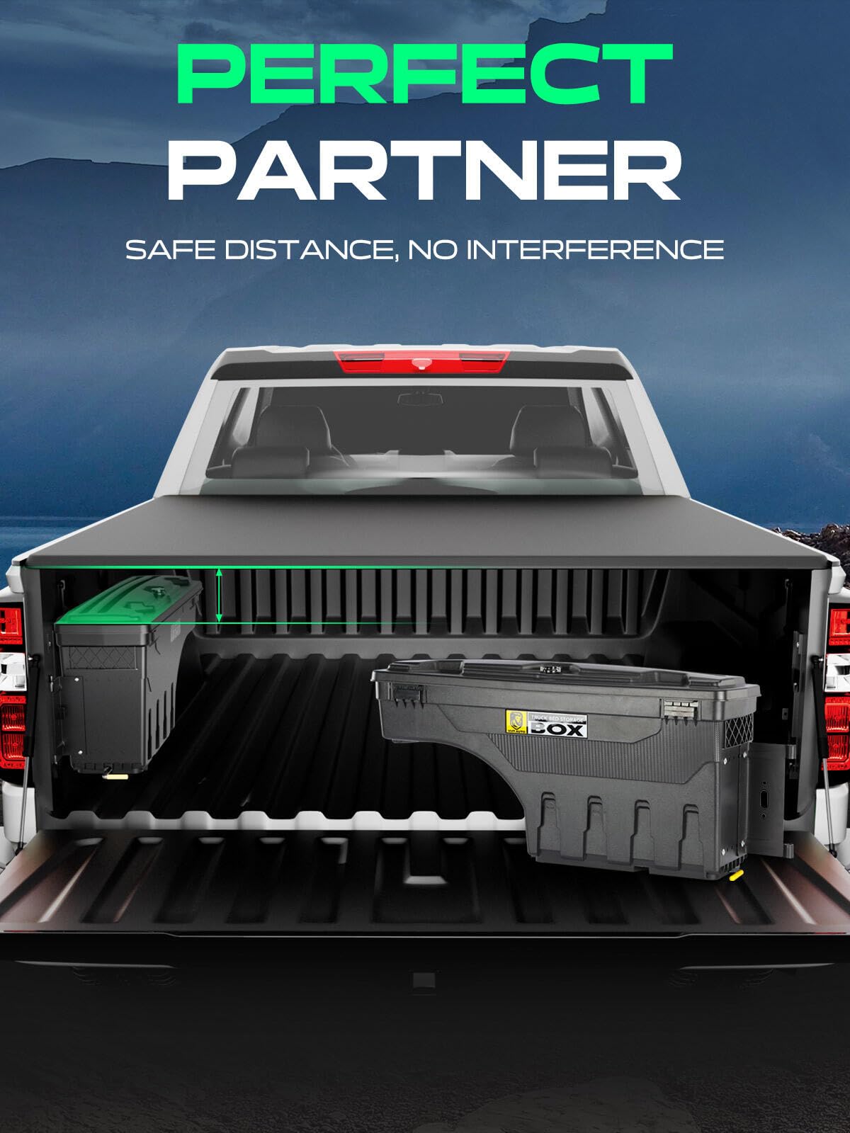 YHTAUTO Truck Bed Storage Tool Box Lockable Compatible with 2016-2023 Nissan Titan & Titan XD, Driver Side, Not Fit the UTILI-TRACK System, Not Fit Titan Box, Swing Waterproof Wheel Well Toolbox