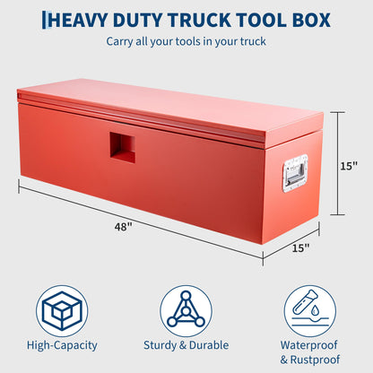 CABIHOME 48-Inch Heavy Duty Steel Truck Tool Box, Lockable & Weatherproof Jobsite Storage Chest with Hydraulic Lid for Pickup Trucks & Trailers