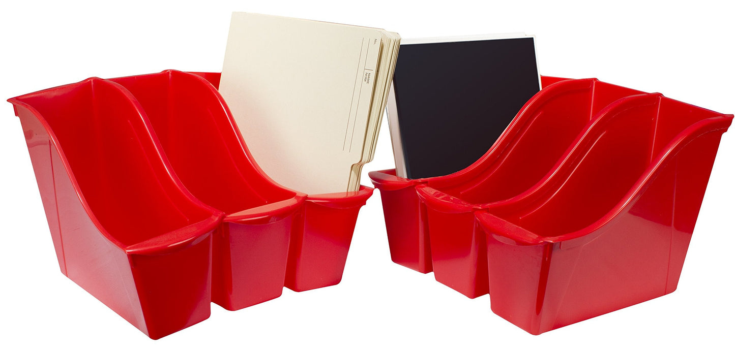 Storex Small Book Bin – Interlocking Plastic Organizer for Home, Office and Classroom, Red, 6-Pack (71109U06C)