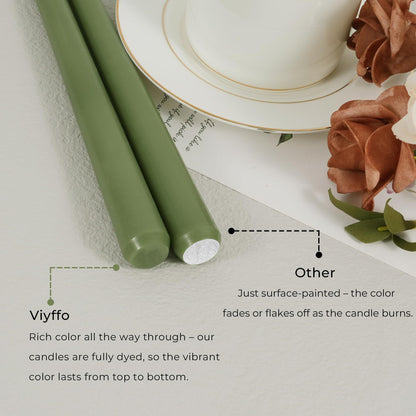 Viyffo Taper Candles, 10 Inch, 4 Pack, Olive Glow – Unscented, Dripless & Smokeless Design, Up to 8 Hour Burn – Long Tall Taper Candlesticks for Wedding, Dinner & Home Decor