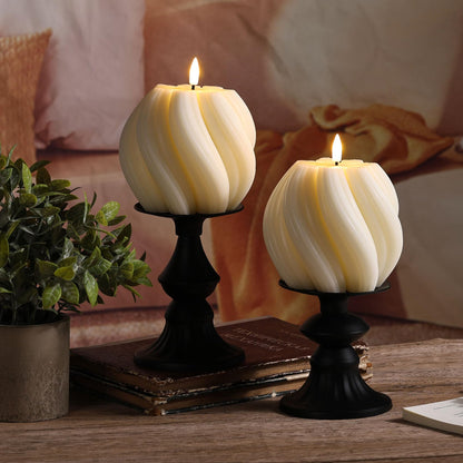 Girimax Cream White Swirl Flameless Candles with Remote, Aesthetic Twirl LED Pillar Candle Housewarming Gift Home Shelf Decor 1 Pack