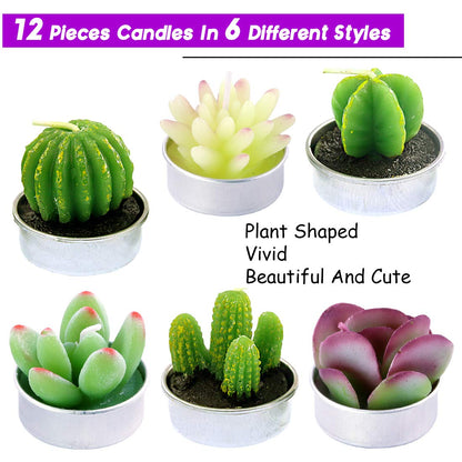 Swpeet 12Pcs Decorative Succulent Cactus Tealight Candles Kit, Cute Smokeless Succulent Plants Perfect for Candles Festival Wedding Props and House-Warming Party (N0.3-Candle)