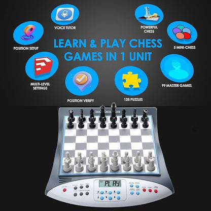 Electronic Chess Set with Voice Teaching System Magnetic Computer Chess Game Great Partner for Beginners &amp Improving Players Electronic Chess Board Grows Your Chess Skills
