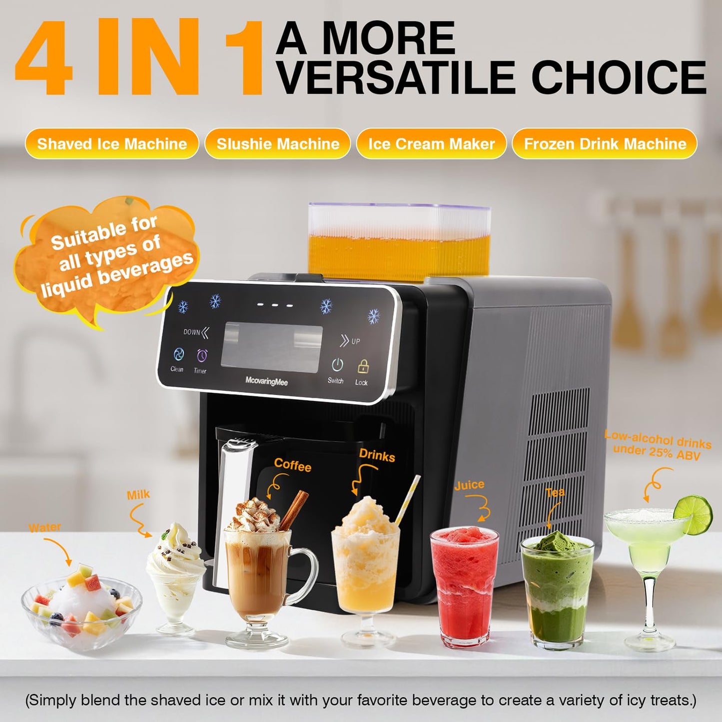 Slushie Machine, 4 IN 1 Shaved lce Machine & Slushie Machine & lce Cream Maker & Frozen Drink Machine, No Sugar Content Requirements, No Ice Needed, Auto-Clean, Perfect for Family, Parties