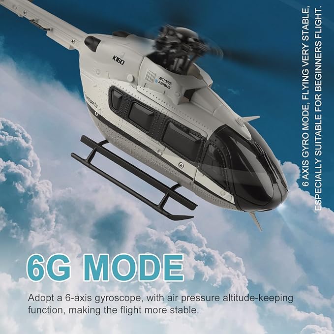 Wltoys K160 Helicopter 4CH EC-145 Rescue Helicopter with Brushless Motor &amp 6G Gyro - Altitude Hold One-Touch Fly 8-10 Min Flight Anti-Crash Scale 4-Blade Design for Beginners and Pros