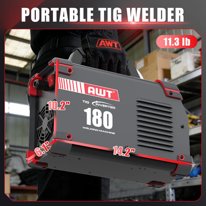 AWT TIG Welder 180Amp with DC Pulse,Cold TIG Welder with Large LED Display 5-in-1 DC HF TIG/PULSE TIG/COLD/SPOT TIG/STICK,110V/220V Dual Voltage Cold TIG Welding Machine