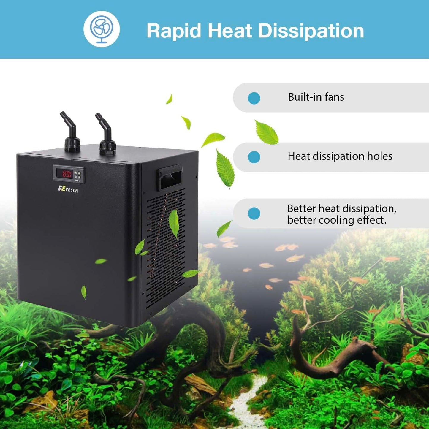 Ezcasch Aquarium Chiller, 79 gal 1/3 HP 300L Water Chiller for Cold Plunge, Hydroponic Cooler Fish Tank Cooling System for Axolotl Coral Reef Shrimp with Pump and Pipe