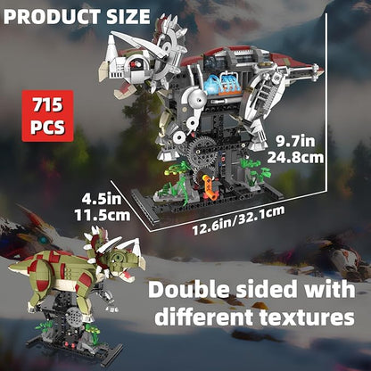 Mechanical Triceratops Dinosaur Building Set with Lights Rotatable Components &amp Display Stand STEM Building Set for Boys 8-14 Home Office Decor for Adults Mechanical Enthusiasts（715PCS）