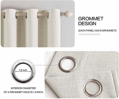 MIULEE Blackout Linen Curtains - 100% Thermal Insulated Room Darkening Drapes | Beige, 52x84 Inch (2 Panels)