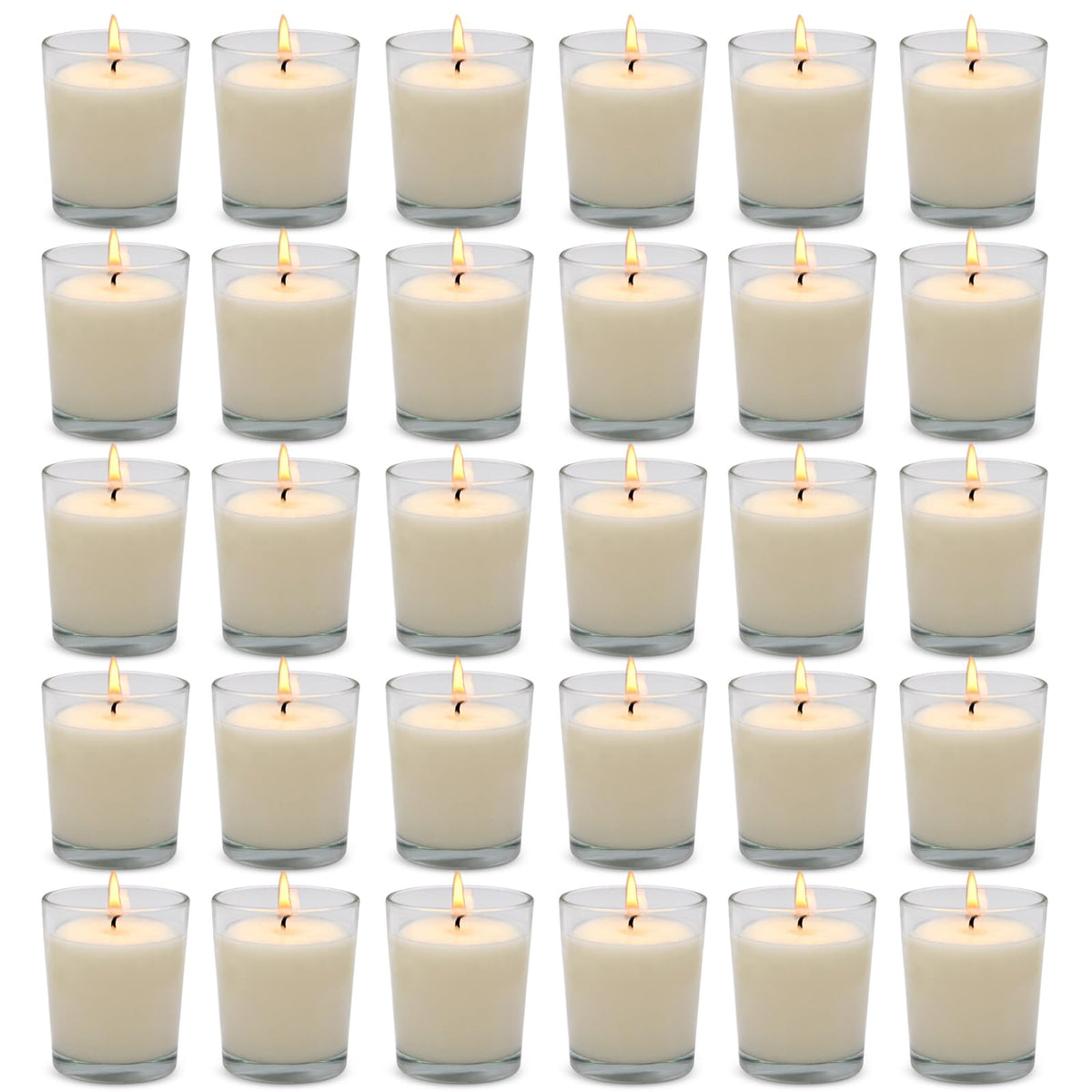 30 Pack Clear Glass Filled White Votive Candles, Unscented Votive Candles for Home Décor Spa Weddings Birthdays Holidays Party