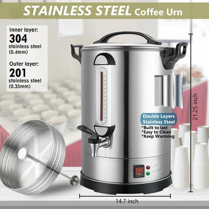 Commercial Coffee Urn 160 Cups Hot Beverage Dispenser 24L Large Coffee Urn Stainless Steel Coffee Maker Dual Layers for Coffee Break Business Catering Church Restaurant
