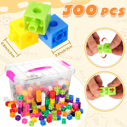 Jenaai 300 Pcs Linking Cubes with Storage Container Counting Cubes, Colorful Plastic Counting Block, Math Manipulatives Classroom Learning Supplies for Preschool Kindergarten(Pink)