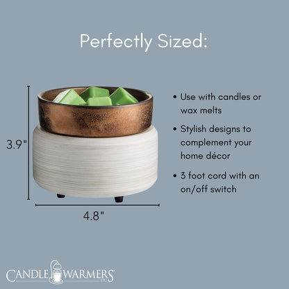 Candle Warmers ETC 2-in-1 Candle and Fragrance Warmer for Warming Scented Candles or Wax Melts and Tarts with to Freshen Room, Whitewashed Bronze