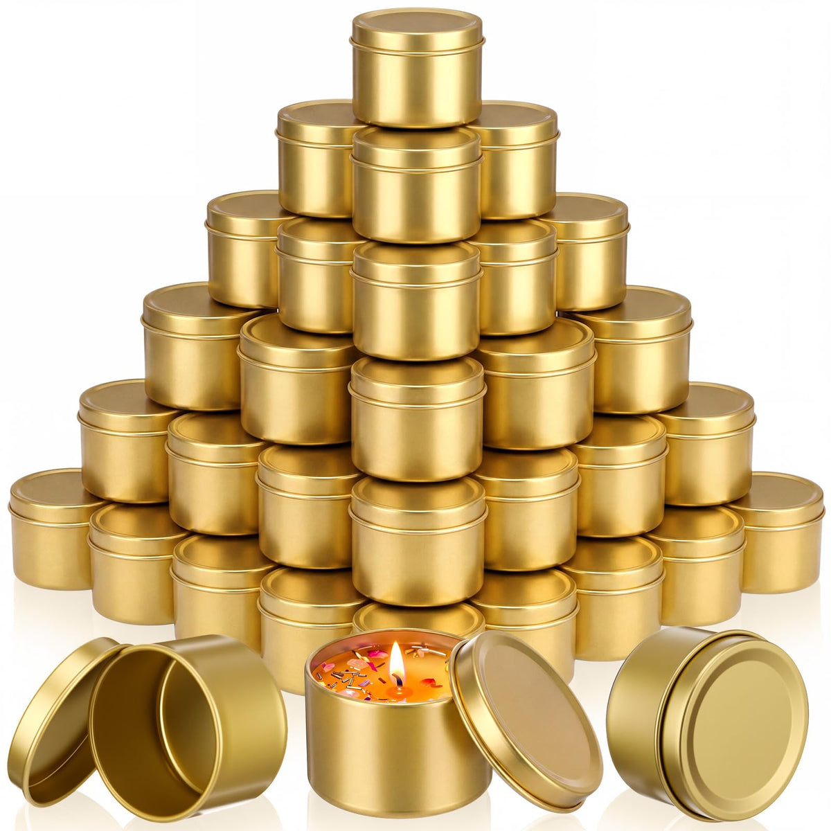 Suclain 100 Pack Gold Candle Jars for Making Candles Bulk, 3oz Mini Empty Candle Tins with Lids Heatproof Tinplate Metal Candles Containers for DIY Making, Arts & Crafts, Sample Storage, Party Gifts