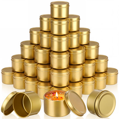 Suclain 100 Pack Gold Candle Jars for Making Candles Bulk, 3oz Mini Empty Candle Tins with Lids Heatproof Tinplate Metal Candles Containers for DIY Making, Arts & Crafts, Sample Storage, Party Gifts