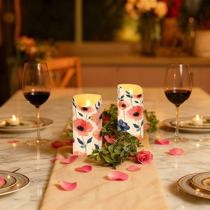 ALAZA Flower Pink White Red Black Flickering Flameless Candles Battery Operated with Remote Timer,Tea Light Candles LED Pillar Votive Set of 2 for Outdoor Indoor Decorations 3" x5.9"