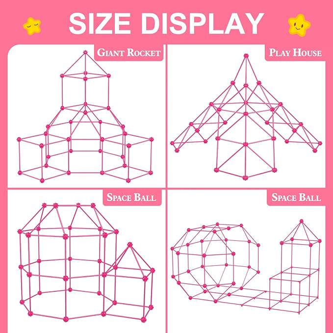SpringFlower Fort Building Kit for KidsSTEM Construction Toys Educational Gift for 4 5 6 7 8 9 10 11 12 Years Old Boys and GirlsUltimate Creative Set for Indoor &amp Outdoors Activity200 PcsPink