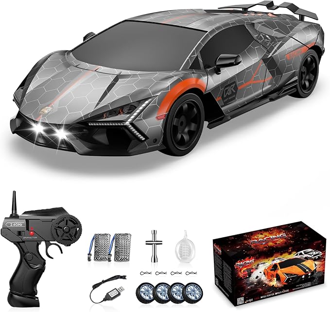RC Drift Car Drifting RC Car 2.4GHz 1:16 4WD High Speed Remote Control Cars Vehicle with LED Lights Two Batteries and Drifting Tires Racing Sport Toy Cars for Adults Boys Girls Kids Sliver