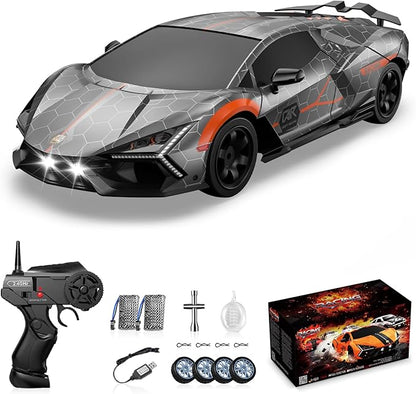 RC Drift Car Drifting RC Car 2.4GHz 1:16 4WD High Speed Remote Control Cars Vehicle with LED Lights Two Batteries and Drifting Tires Racing Sport Toy Cars for Adults Boys Girls Kids Sliver