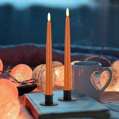 CVHOMEDECO. Flameless Taper Candles with 10-Key Remote, Battery Operated Led Flickering 3D Wick Window Candles Real Wax Finished Home Christmas Party Decor 0.78 x 11 Inch, Pack of 2 (Orange)