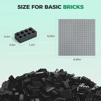 500 Piece Classic Building Bricks and 1 Gray Baseplate 2x4 Bricks Bulk Creative Building Toys Blocks Bulk for Kids Ages 6+ Black(Small Bricks 1.25x0.62x0.47 in)