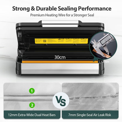 95kPa Vacuum Sealer Machine with AquaLock Technology, for Moist Seals, 2X Seal & 130W, Fully Automatic Food Sealer, Built-In Cutter