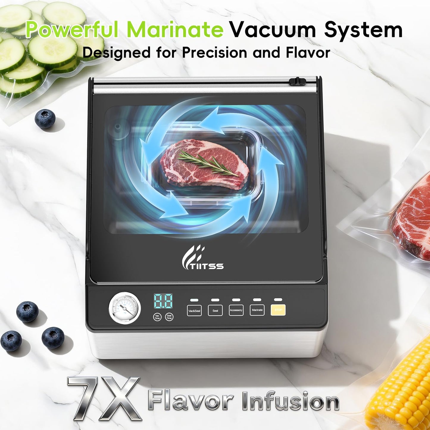 TIITSS Chamber Vacuum Sealer, 230W Powerful Vacuum Packing Machine with 6.8QT/6.4L Large Chamber and 12-inch Seal Bar for Meats, Soups, Sauces and Liquids, Ideal for Home and Commercial Use