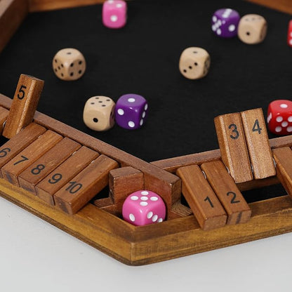 Upgraded 1-6 Player Shut The Box Dice Game with 12 Dice+Bonus Wooden 12 Dice Classic Wooden Board Table Math Game for AdultsKids/Tabletop Board Games for ClassroomHomeParty or Pub