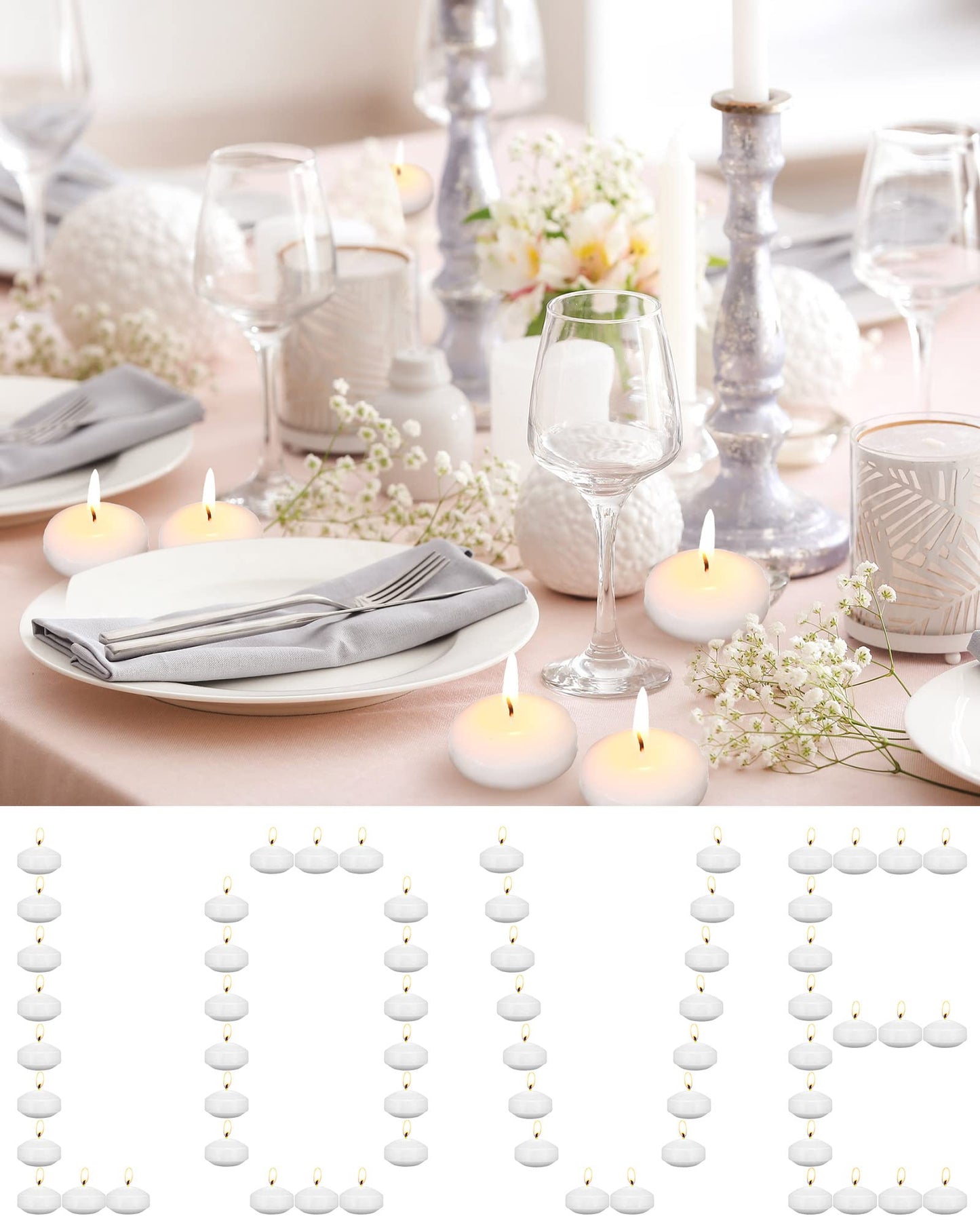 Qunclay 100 Pieces 1.65 Inch Floating Candles Unscented Dripless Tealight Candles Home Decorations Cute Elegant Candle Centerpieces at Wedding for Vases Party Accessories