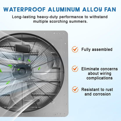 Garvee 24 In Shutter Exhaust Fan, Wall Mounted Shutter Exhaust Fan Aluminum, 3500 CFM High Speed Louvered Vent Fan with Automatic Shutter for Garage, Attic, Workshop, Greenhouse