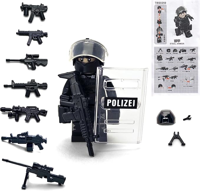 Toysvill SWAT Military Police Building Block Kit | Motorcycle &amp Soldiers Minifigures (Classic Set of 6 PCS) with Dog Modern Weapons and Accessories Gift