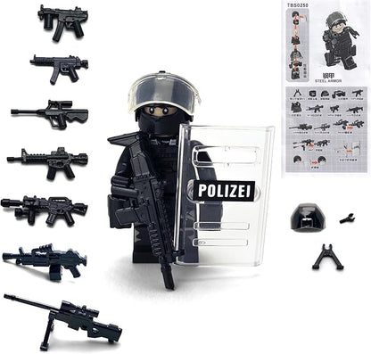 Toysvill SWAT Military Police Building Block Kit | Motorcycle &amp Soldiers Minifigures (Classic Set of 6 PCS) with Dog Modern Weapons and Accessories Gift