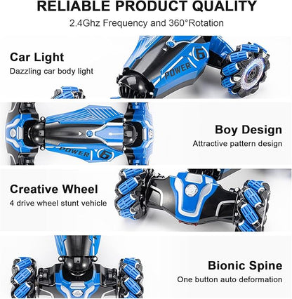 RC Stunt Car 2.4GHz 4WD Drive Remote Controlled Gesture Sensor Toy Car Hand Remote Control car with 360° Flipping Light and Music Children's Toys for Boys and Girls Aged 5-13