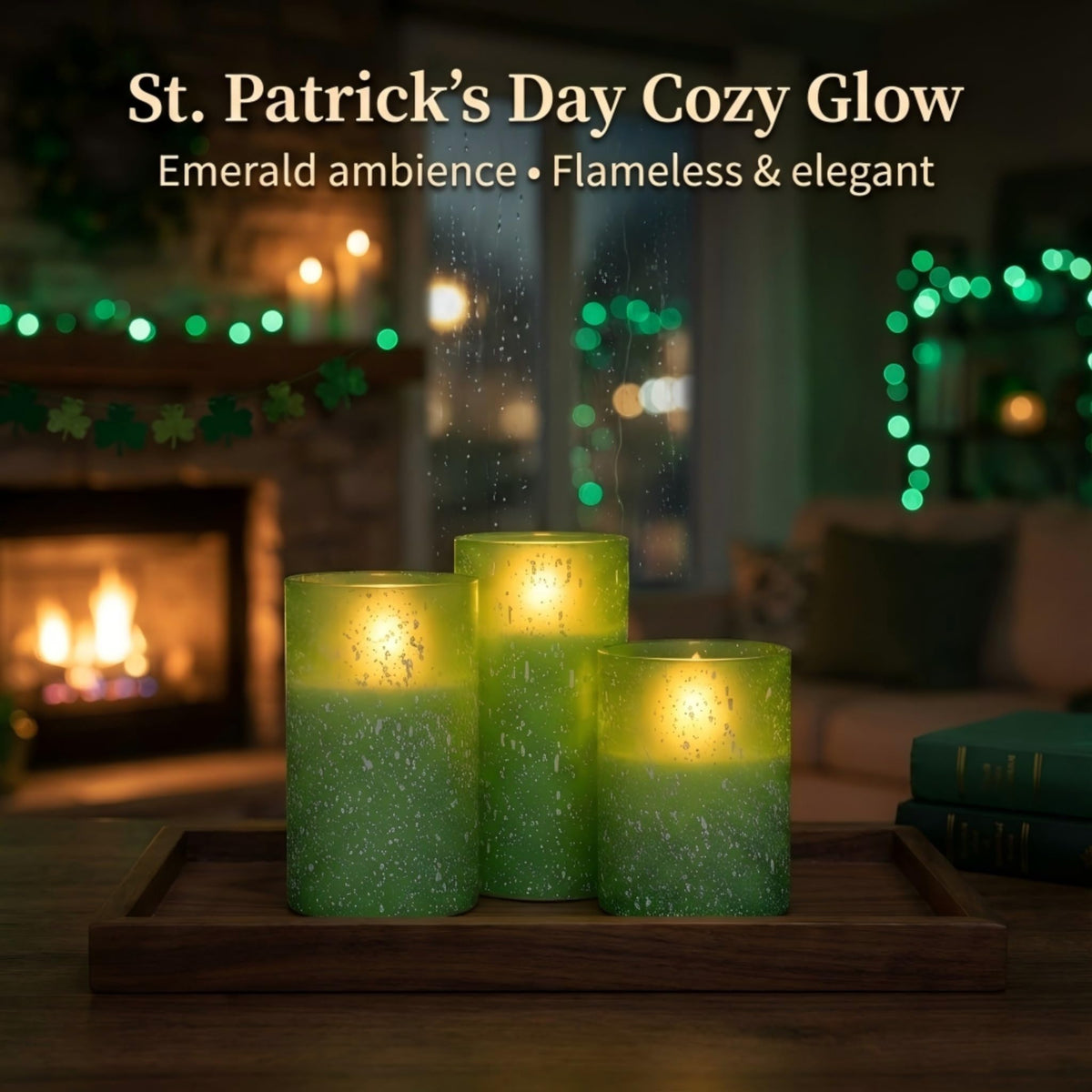 COVEGE Green Flameless Candles with Remote, Glass Flickering Battery Operated LED Pillar Candles with Timer, Real Wax, Set of 3 x4/5"/6"