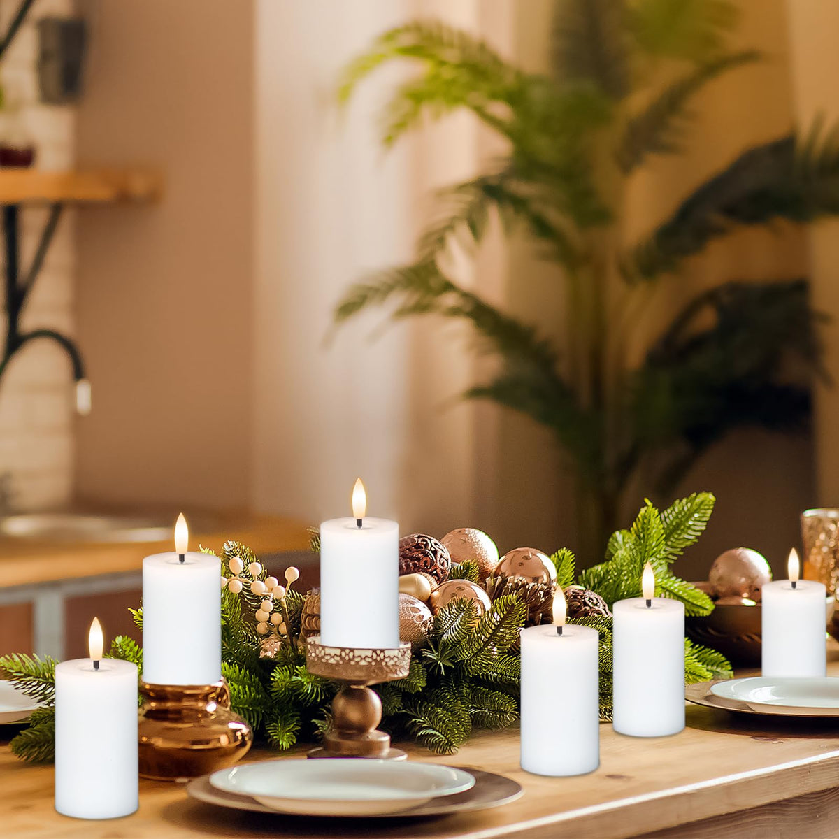 DRomance 4.5" Flameless LED Pillar Candles with 10-Key Remote and Timer 6 Pack Small White Real Wax Battery Operated Candles 3D Wick Flickering Warm Light Wedding Dinner Holiday Decor
